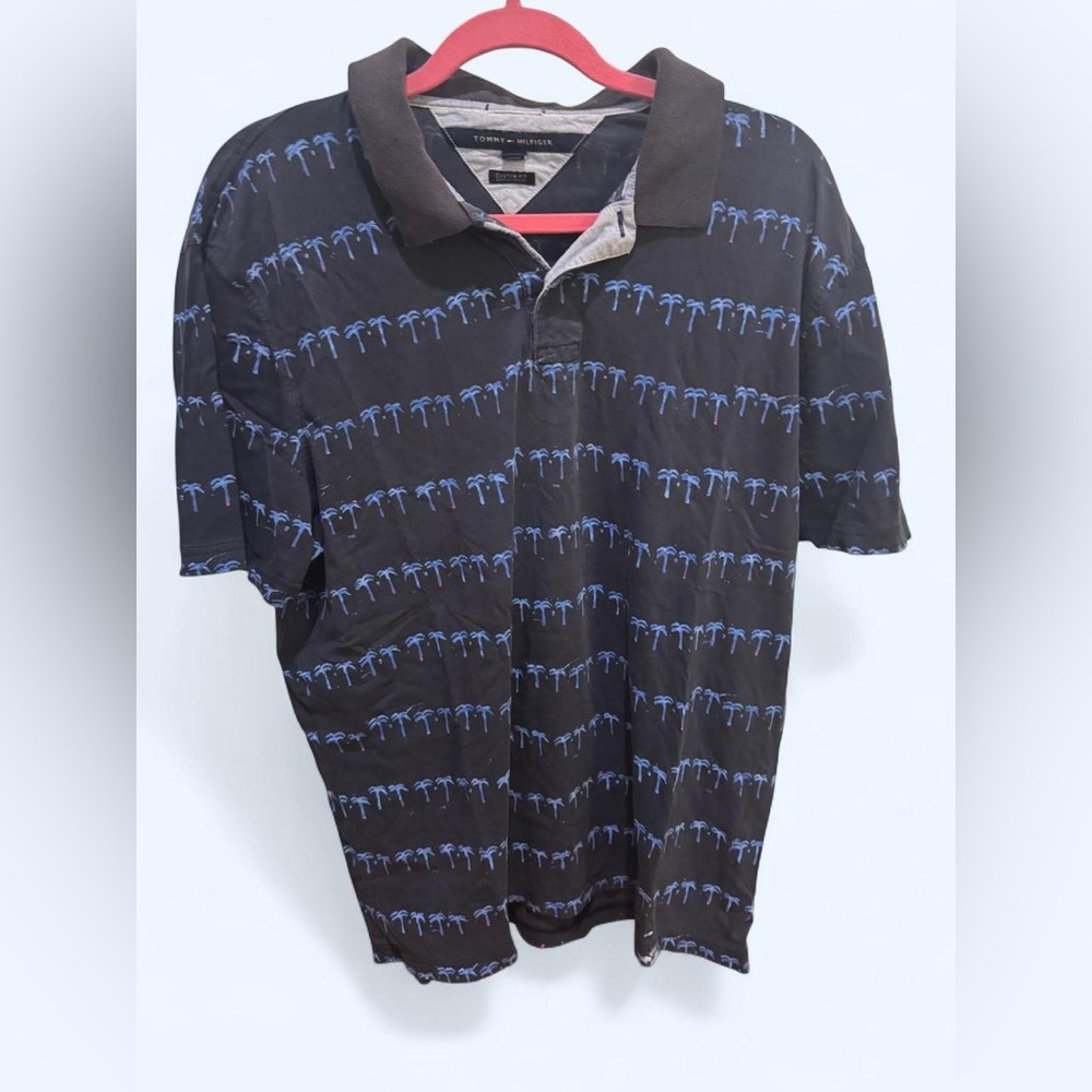 Tommy Hilfiger Black Polo with Blue Pattern